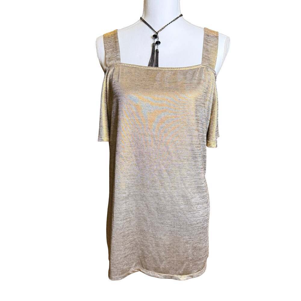 INC International Concepts Gold Metallic Cold Shoulder Top XL